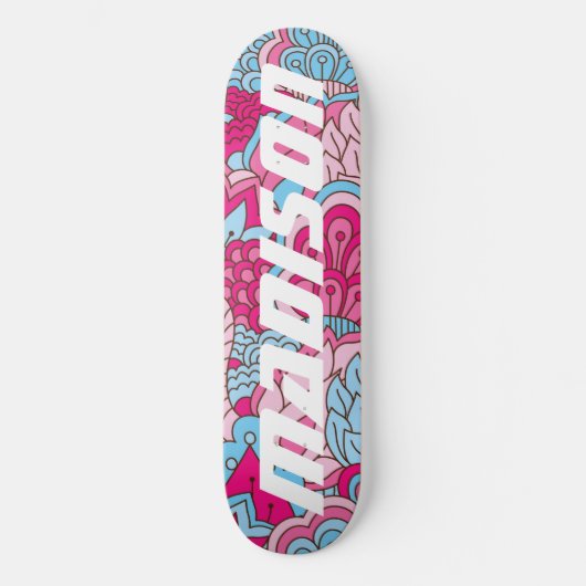Modern Pink Blue Flowers Girl Floral Individuelle  Skateboard (Vorderseite)