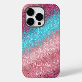 Modern Pink Blue Glitzer Girly Case-Mate iPhone 14 Pro Hülle