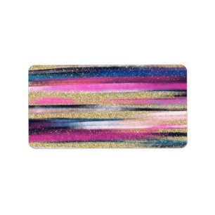 Modern Pink Blue Gold Glitzer Pinselstriche Farbe  Adressaufkleber