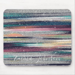 Modern Pink Blue Gold Glitzer Pinselstriche Farbe  Mousepad
