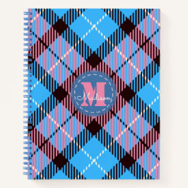 Modern Pink Blue Tartan Jeans Monogram Name Notizblock
