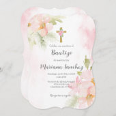 Modern Pink Blume Taufe für Mädchen Einladung (Vorne/Hinten)