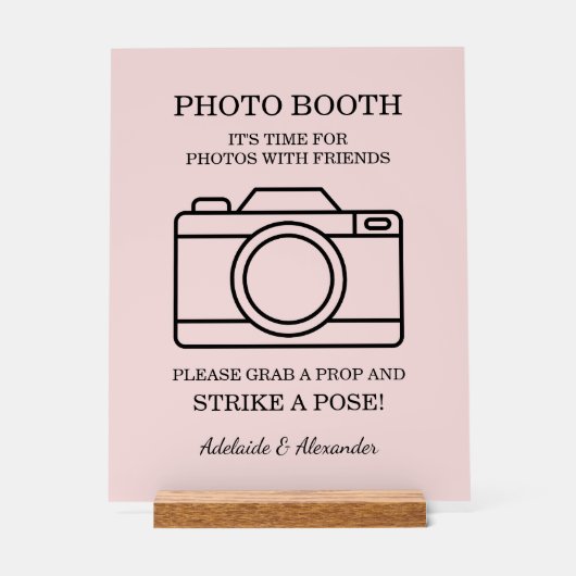 Modern Pink Blush Camera Wedding Photo Booth Acrylschild (Vorderseite)