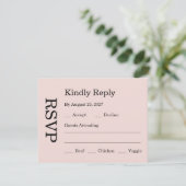 Modern Pink Blush wedding RSVP Karte (Stehend Vorderseite)