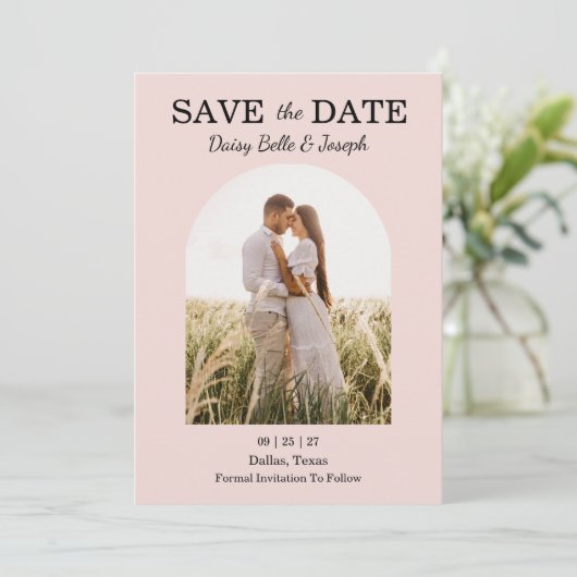 Modern Pink Blush wedding Save The Date (Stehend Vorderseite)