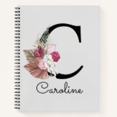 Modern Pink Boho Floral Initial C Notizblock (Vorderseite)