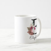 Modern Pink Boho Floral Initial E Kaffeetasse (VorderseiteRechts)