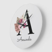 Modern Pink Boho Girly Floral Große Wanduhr (Winkel)