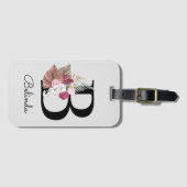Modern Pink Boho Girly Floral Initial B Gepäckanhänger (Vorderseite (Horizontal))