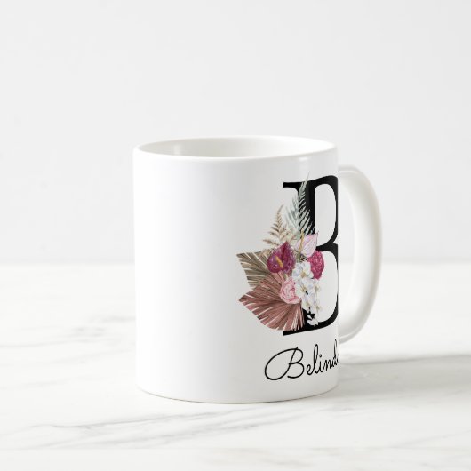 Modern Pink Boho Girly Floral Initial B Tasse (VorderseiteRechts)