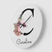 Modern Pink Boho Girly Floral Initial C Große Wanduhr (Winkel)