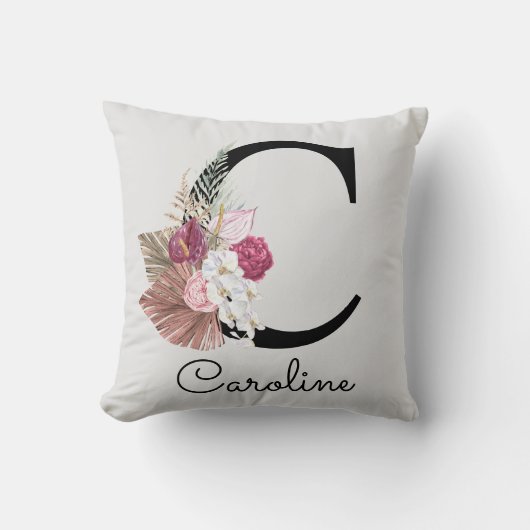 Modern Pink Boho Girly Floral Initial C Kissen (Vorderseite)