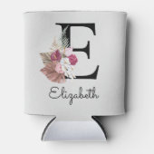 Modern Pink Boho Girly Floral Initial E Dosenkühler (Vorderseite)