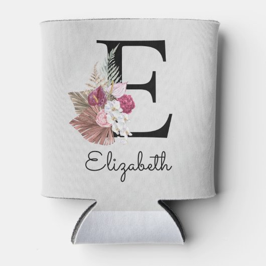 Modern Pink Boho Girly Floral Initial E Dosenkühler (Vorderseite)
