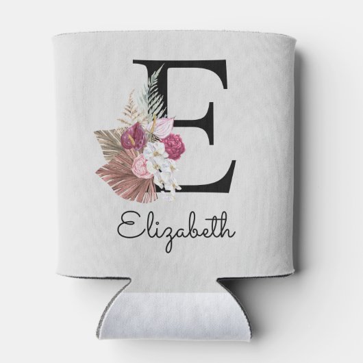 Modern Pink Boho Girly Floral Initial E Dosenkühler (Rückseite)