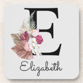 Modern Pink Boho Girly Floral Initial E Getränkeuntersetzer (Vorderseite)