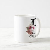 Modern Pink Boho Girly Floral Initial F Kaffeetasse (VorderseiteRechts)