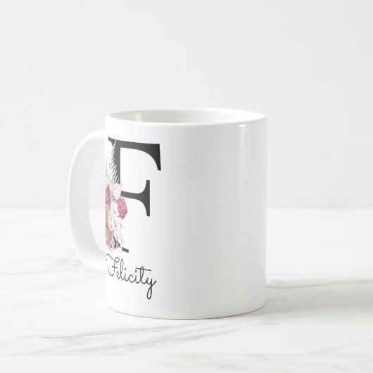 Modern Pink Boho Girly Floral Initial F Kaffeetasse (Vorderseite Links)