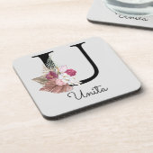 Modern Pink Boho Girly Floral Initial U Getränkeuntersetzer (Linke Seite)