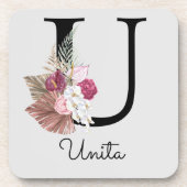 Modern Pink Boho Girly Floral Initial U Getränkeuntersetzer (Vorderseite)