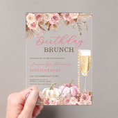 Modern Pink Boho Pumpkin Autumn Birthday Brunch  Acryleinladungen (Insitu (Handheld))