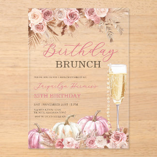 Modern Pink Boho Pumpkin Autumn Birthday Brunch  Acryleinladungen