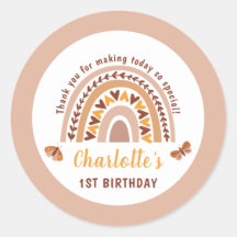 Modern Pink Boho Rainbow 1. Geburtstag Vielen Dank