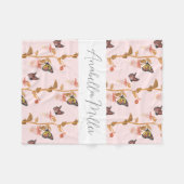 Modern Pink Boho Schmetterlingsmuster Kinder Name Fleecedecke (Vorderseite (Horizontal))