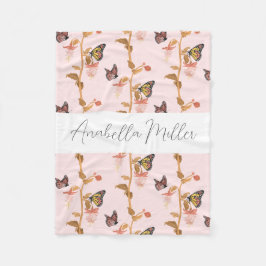 Modern Pink Boho Schmetterlingsmuster Kinder Name Fleecedecke