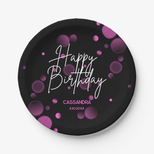 Modern Pink Bokeh Gradient Black Happy Geburtstag Pappteller (Vorderseite)