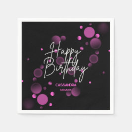 Modern Pink Bokeh Gradient Black Happy Geburtstag Serviette