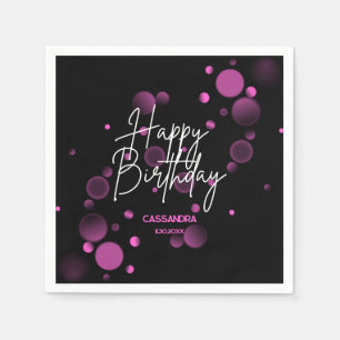 Modern Pink Bokeh Gradient Black Happy Geburtstag Serviette