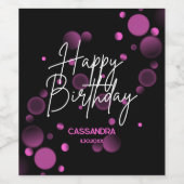 Modern Pink Bokeh Gradient Black Happy Geburtstag Weinetikett (Einzelnes Label)