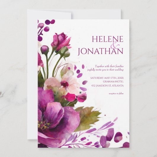 Modern Pink Bold Magenta Floral Boho Wedding Einladung (Vorderseite)