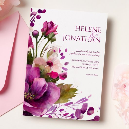 Modern Pink Bold Magenta Floral Boho Wedding Einladung