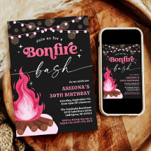 Modern Pink Bonfire Einladung - Bonfire Bash