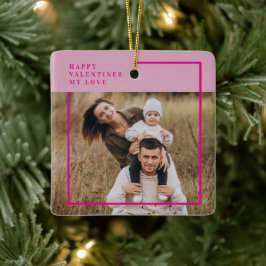 Modern Pink Border Photo Valentine’s Day Keramikornament