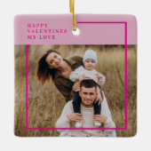 Modern Pink Border Photo Valentine’s Day Keramikornament (Vorderseite)