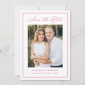 Modern Pink Border Script Photo Wedding Save The Date (Vorderseite)