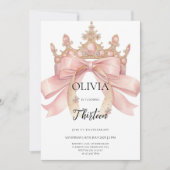Modern pink bow and crown birthday party  einladung (Vorderseite)