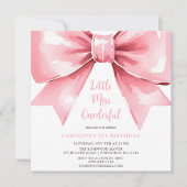 Modern Pink Bow Baby Girl Erstgeburt Einladung (Vorderseite)