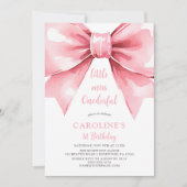 Modern Pink Bow Baby Girl Erstgeburt Einladung (Vorderseite)