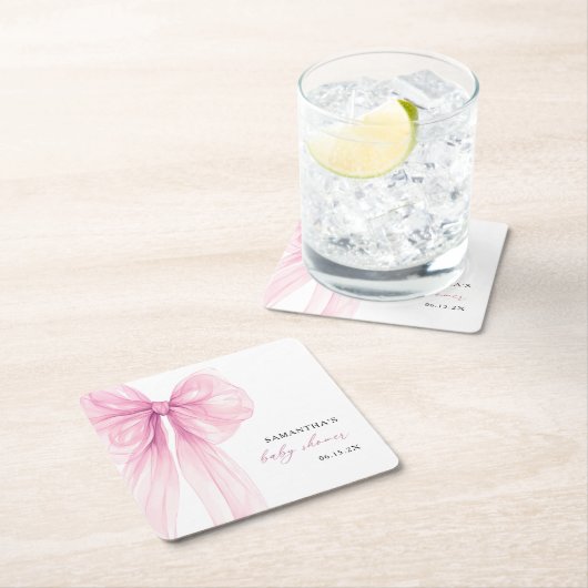 Modern Pink Bow Baby Shower  Rechteckiger Pappuntersetzer (Vor Ort)