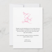 Modern Pink Bow Baby Shower Ribbon Heart Dankeskarte (Rückseite)