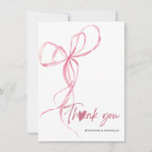 Modern Pink Bow Baby Shower Ribbon Heart Dankeskarte (Vorderseite)