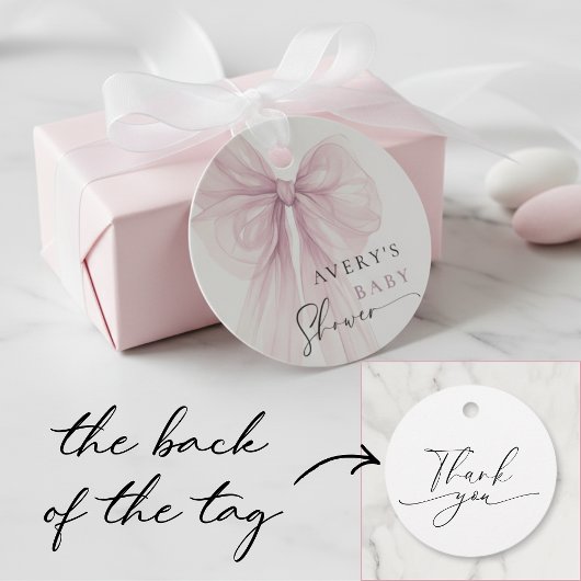 Modern Pink Bow Girl Baby Shower Geschenkanhänger