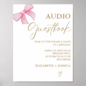 Modern Pink Bow Gold AUdio Gästebuchtisch Untersch Poster (Vorne)