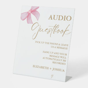 Modern Pink Bow Gold AUdio Gästebuchtisch Untersch Sockelschild