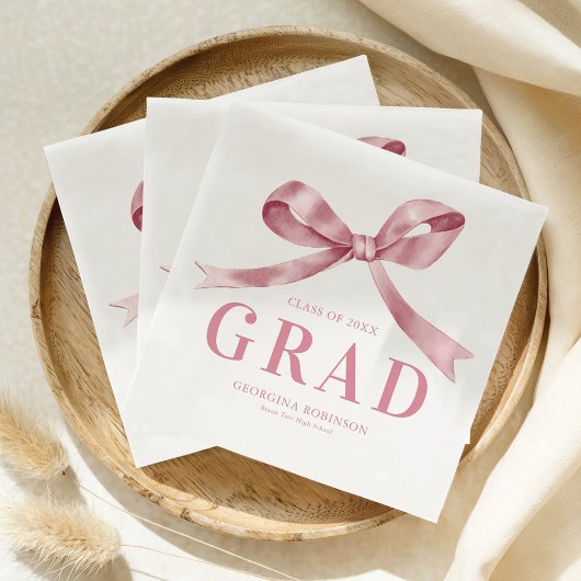 Modern Pink Bow Graduation Party Serviette