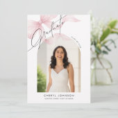 Modern Pink Bow Photo Graduation Party Invitation Einladung (Stehend Vorderseite)